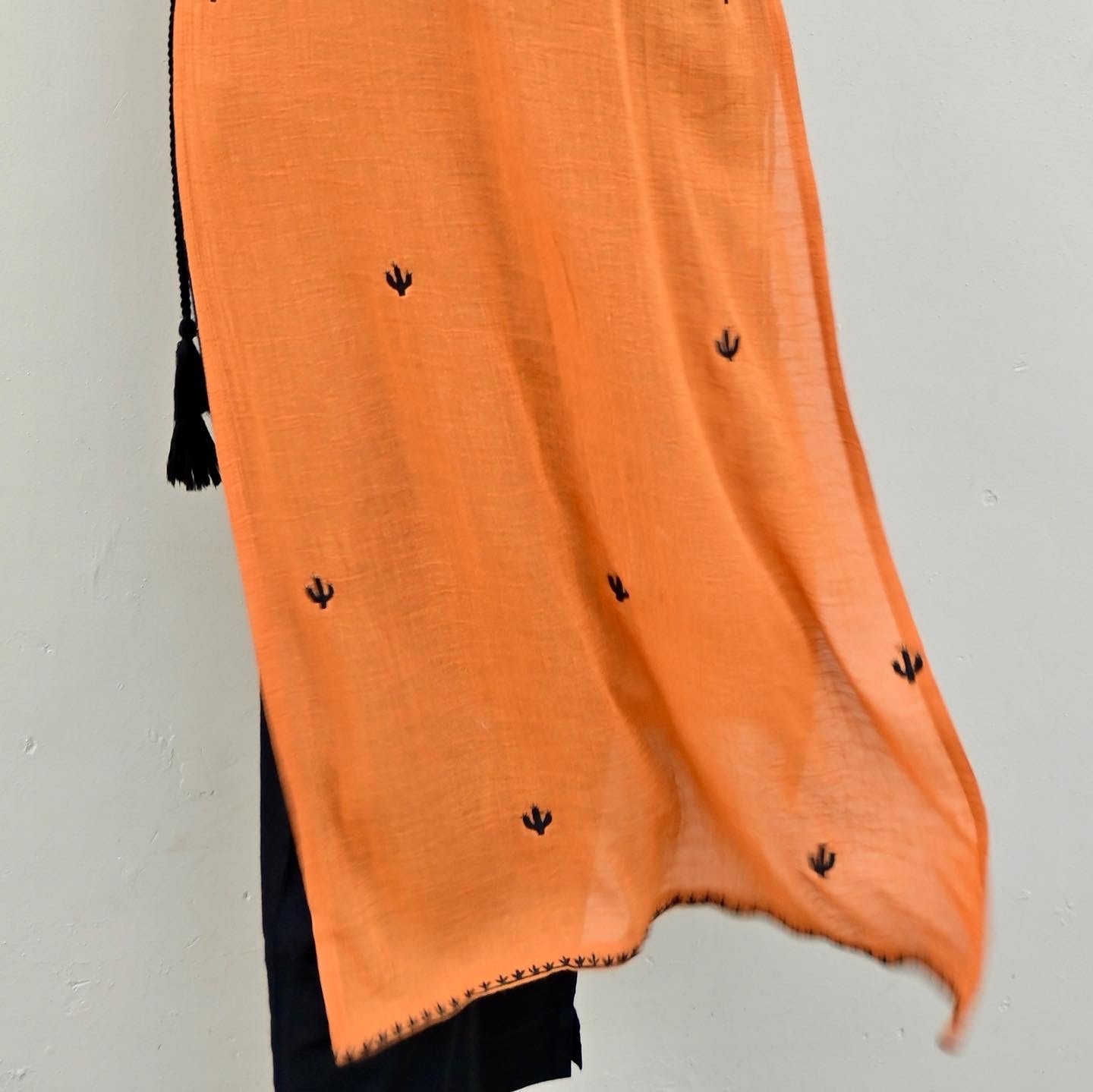 Mustard Cactus Embroidered High Slit Kurta (Only Kurta)
