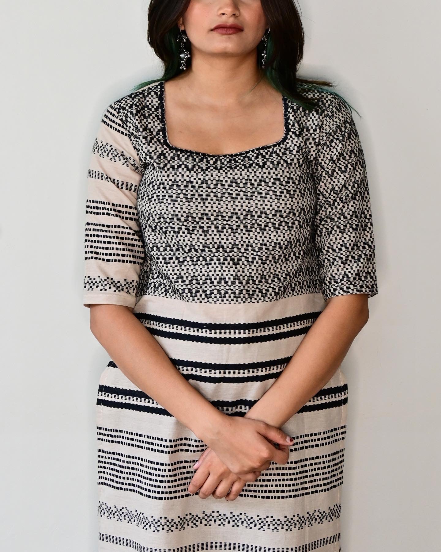 Beige & Black Printed Kurta Set