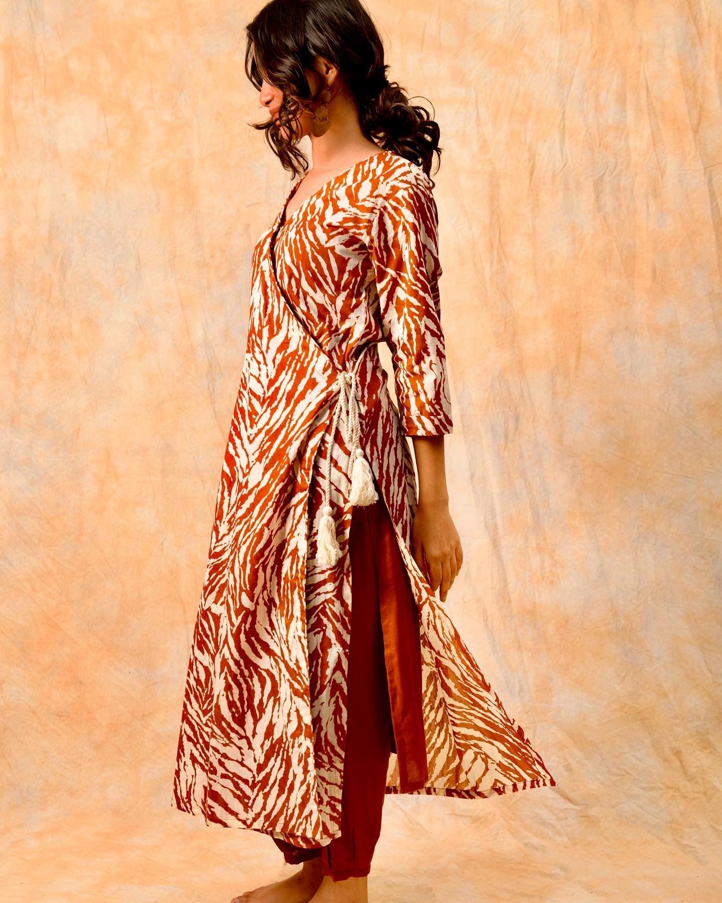 Rust & Off White Angrakha Kurta