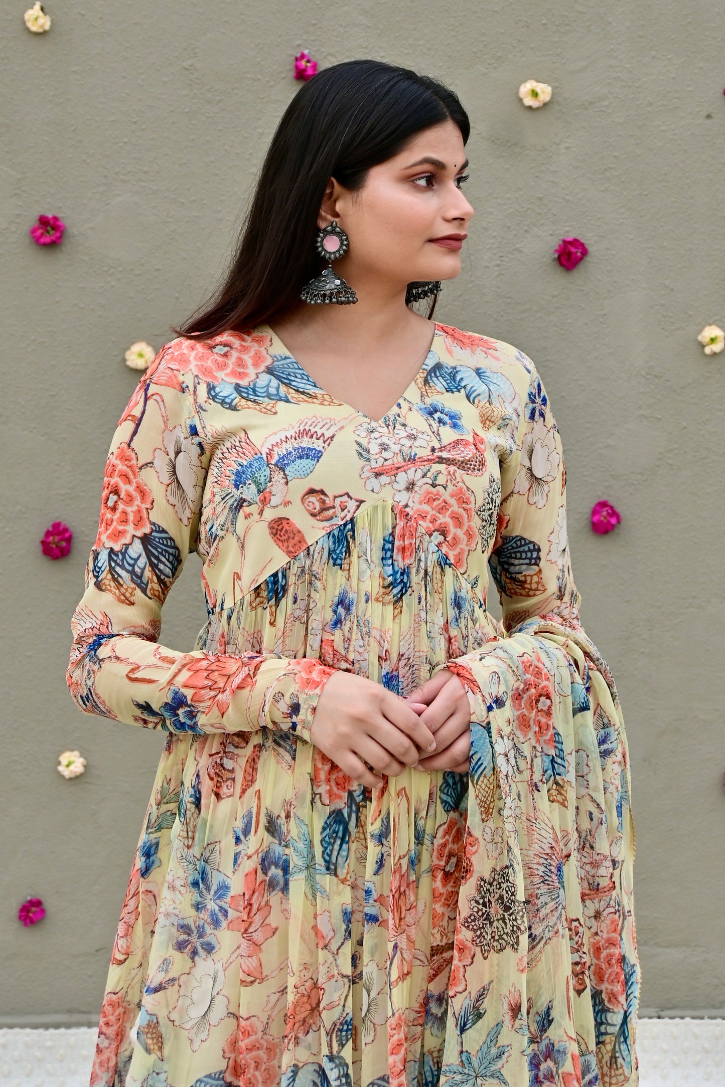 Beige Botanical Kurta Set