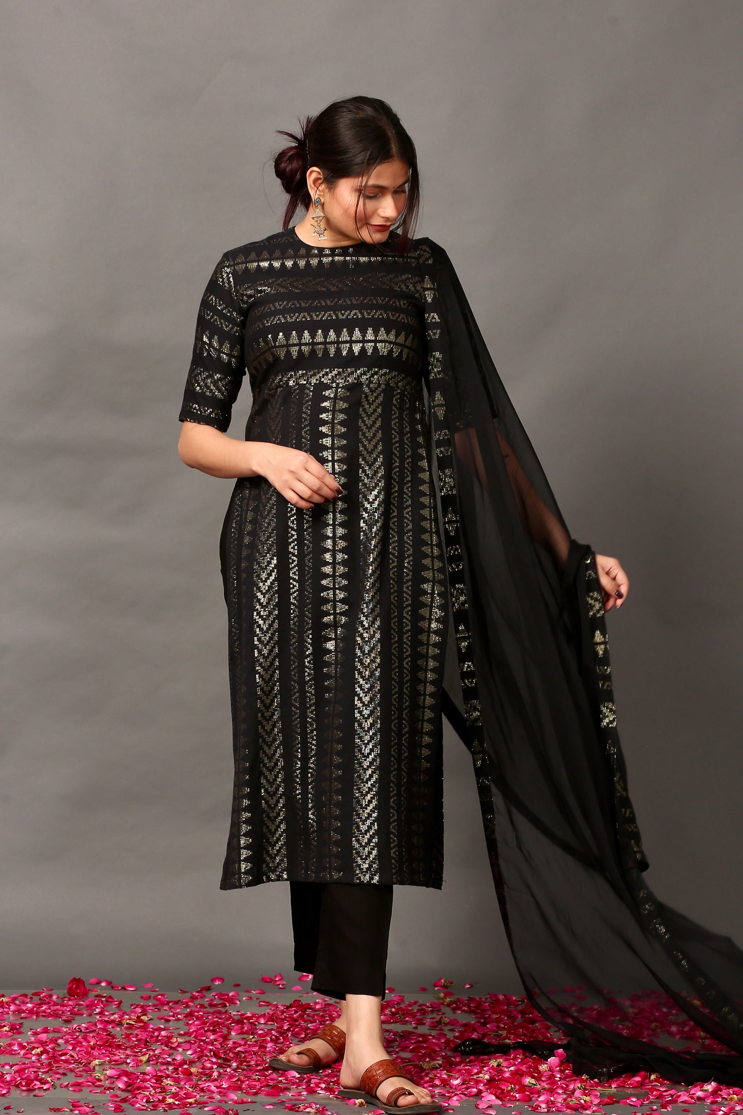 Midnight gold kurta set (high slit)