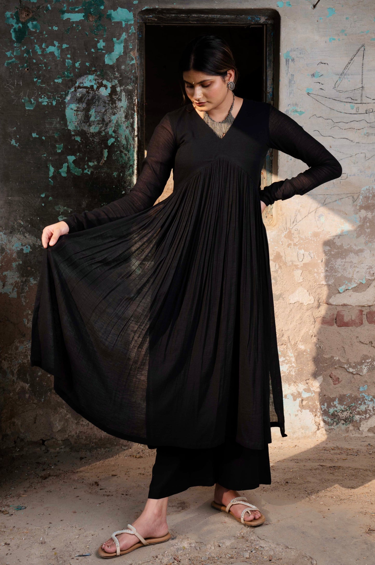 Black Alia High Slit (Only kurta)