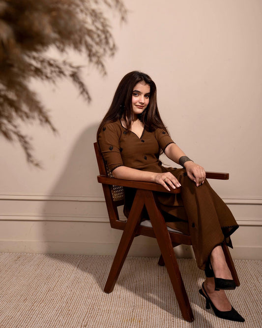 Caramel Brown Cactus High Slit Kurta Set