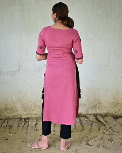 Mauve Rose Embroidered High Slit Suit Kurta