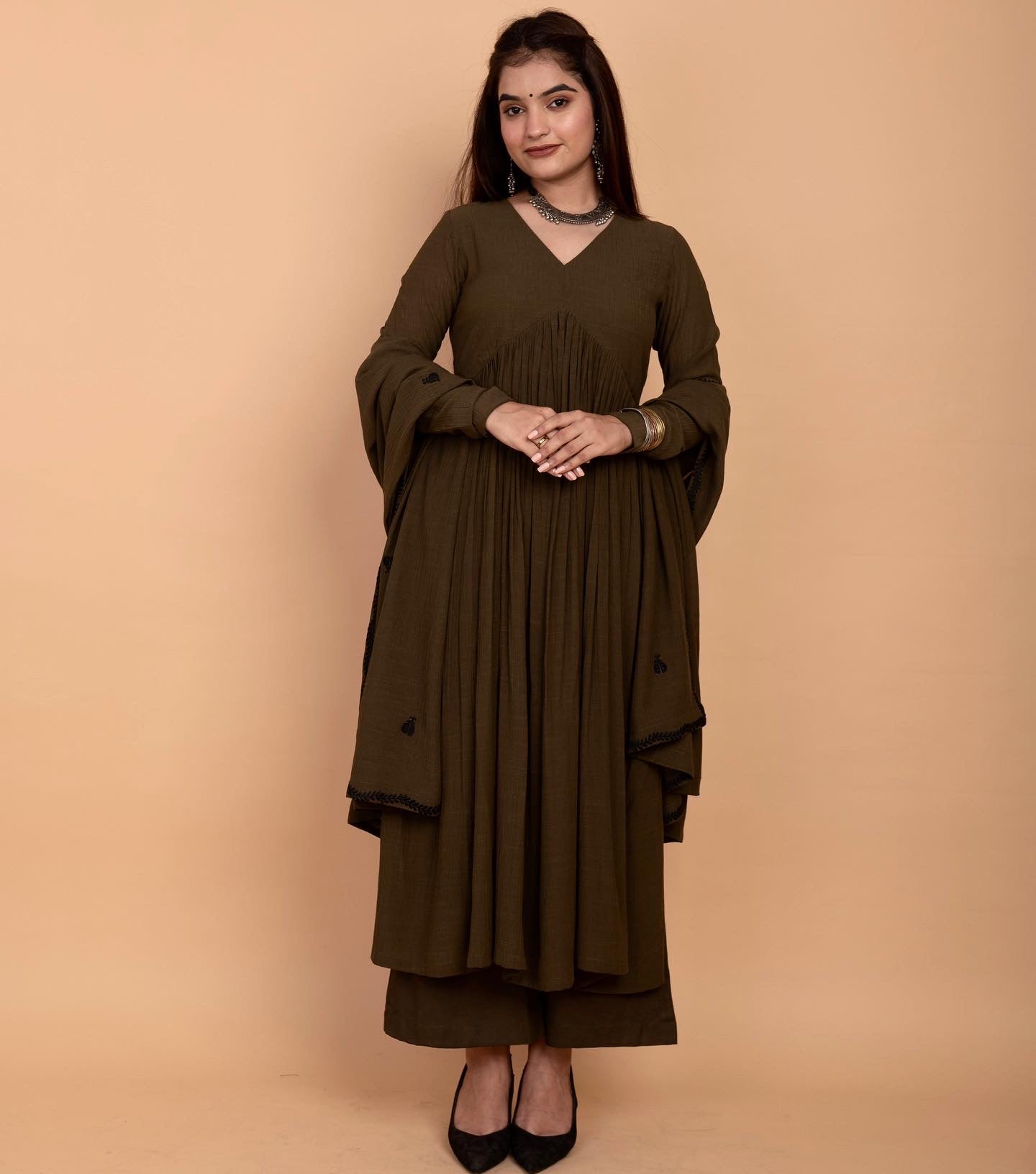 Olive Green Alia High Slit Kurta Set