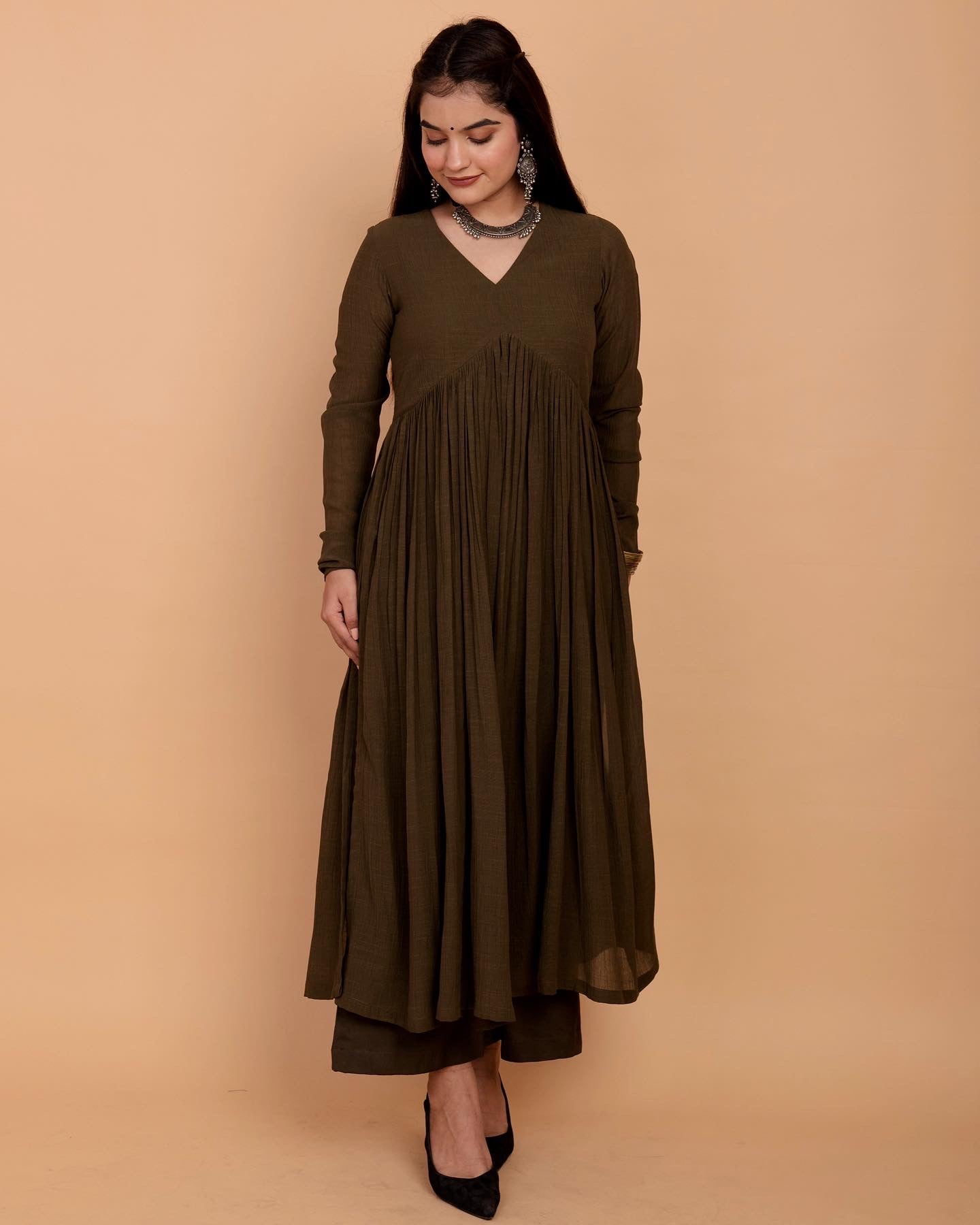 Olive Green Alia High Slit Kurta Set