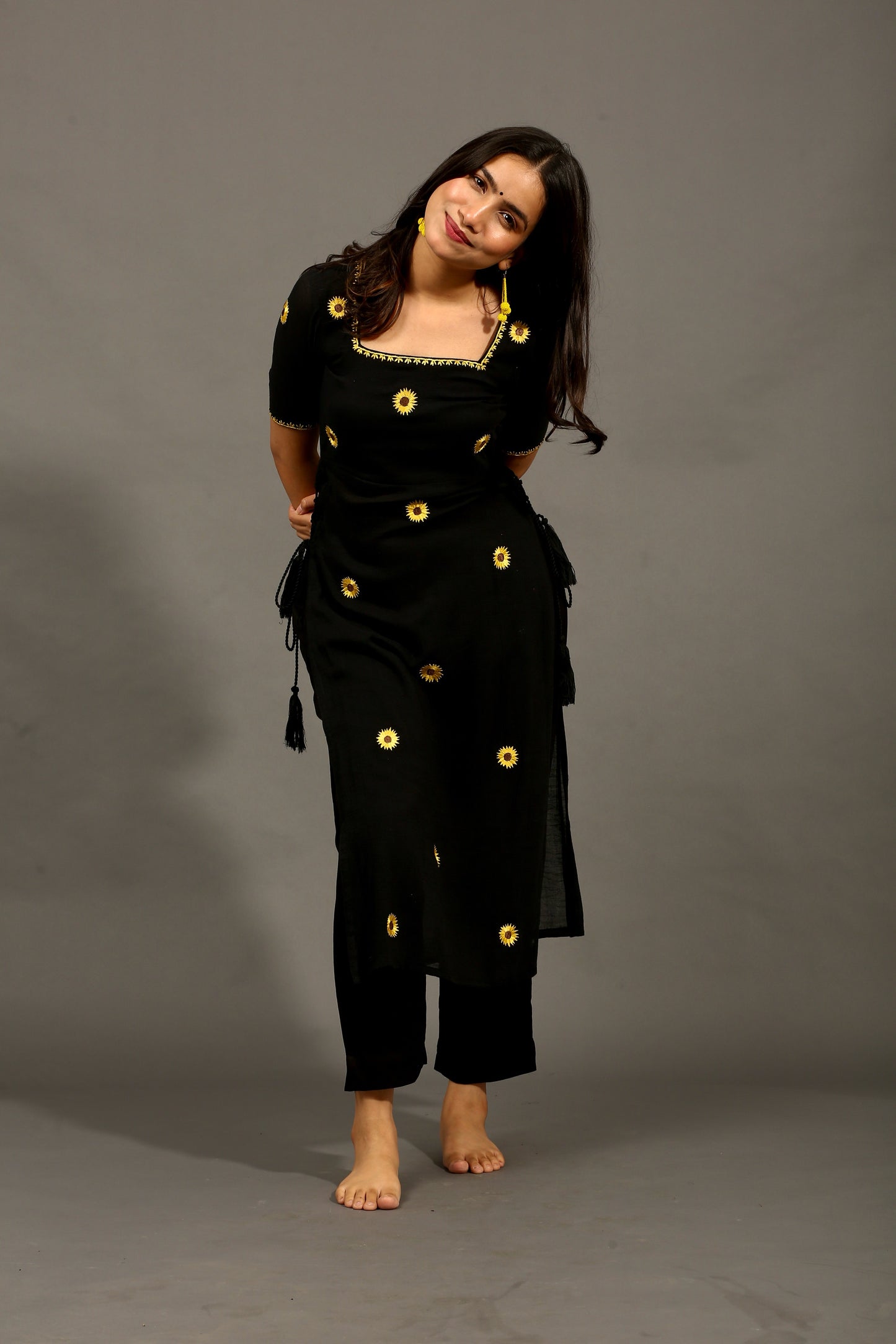 Sunflower black high slit kurta & pants