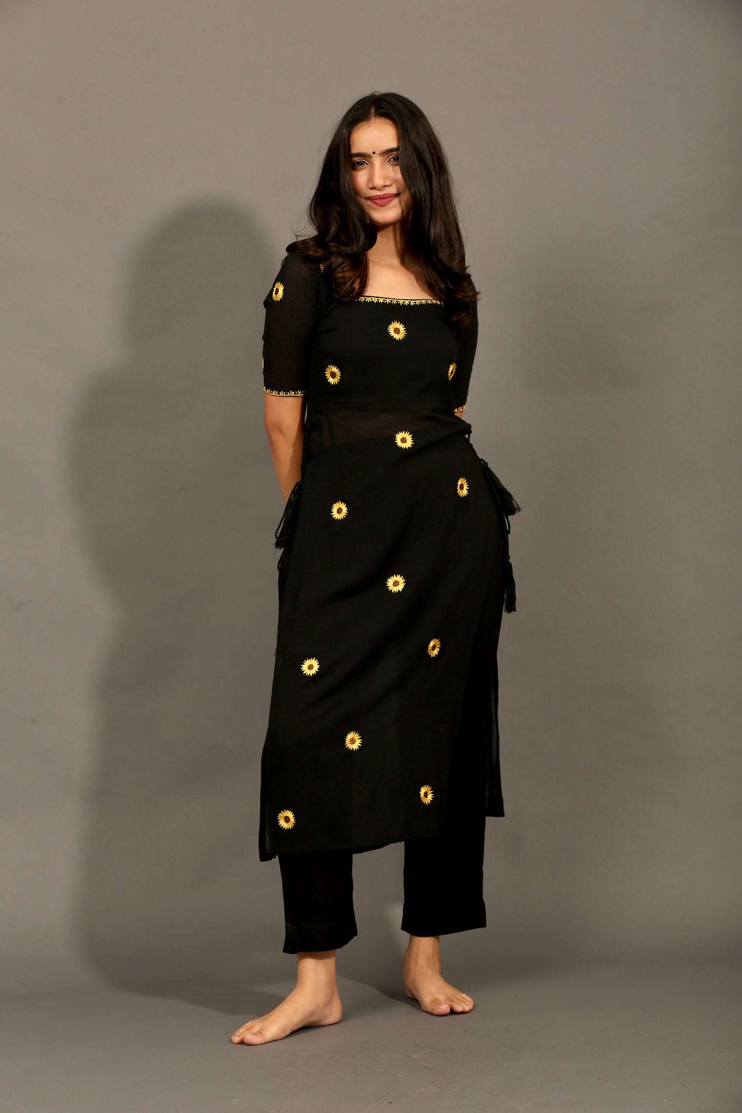 Sunflower black high slit kurta & pants