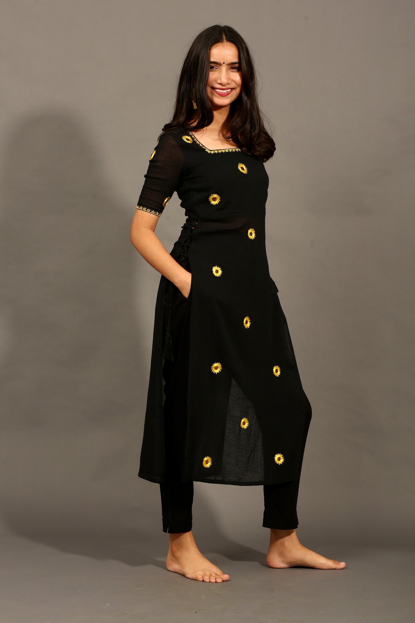 Sunflower black high slit kurta & pants
