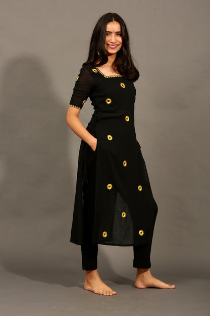 Sunflower black high slit kurta & pants