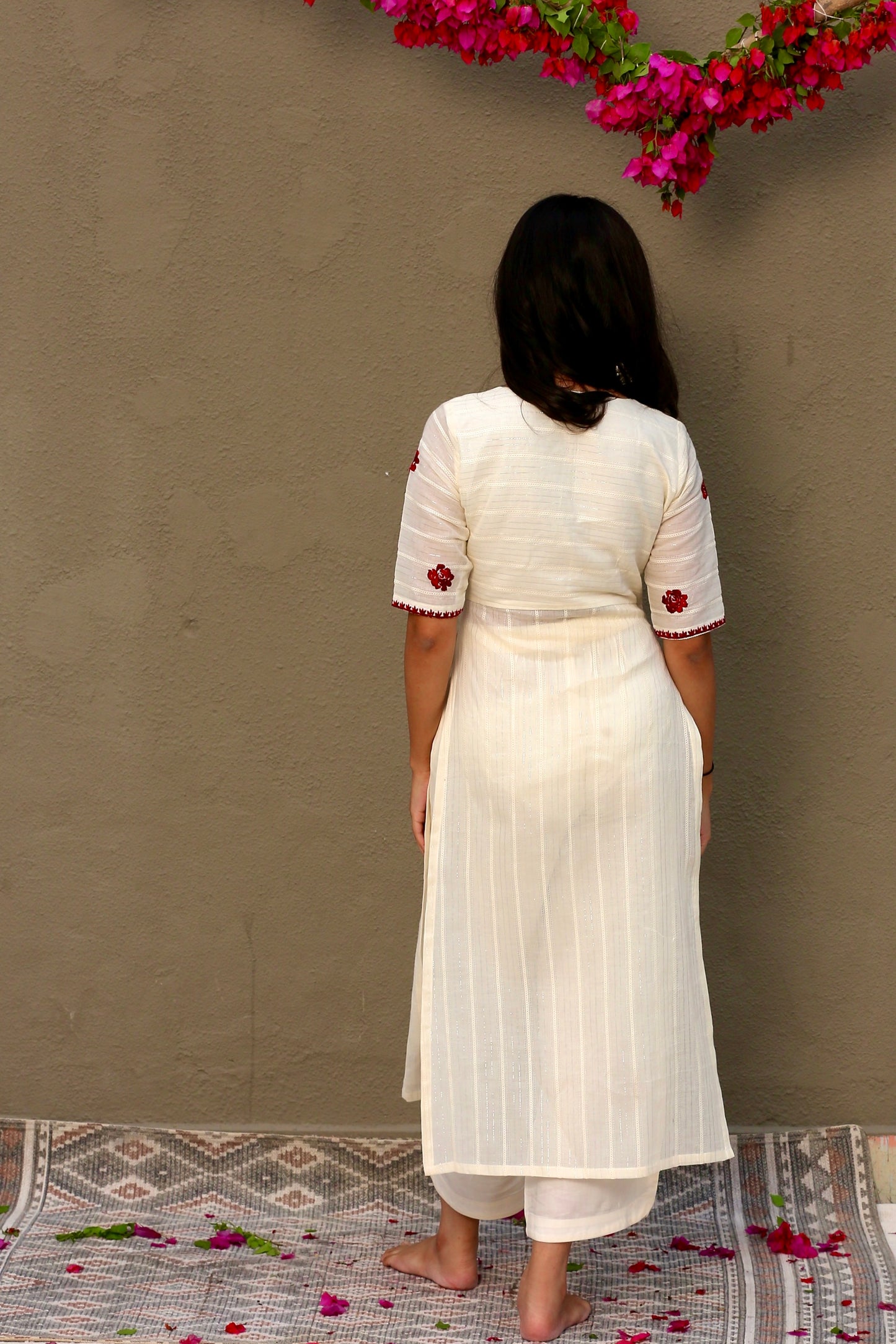 Rose embroidered high slit kurta & palazzo pants