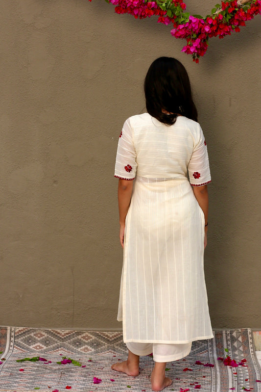 Rose embroidered high slit kurta & palazzo pants
