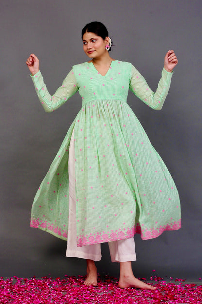 Striped embroidered kurta set