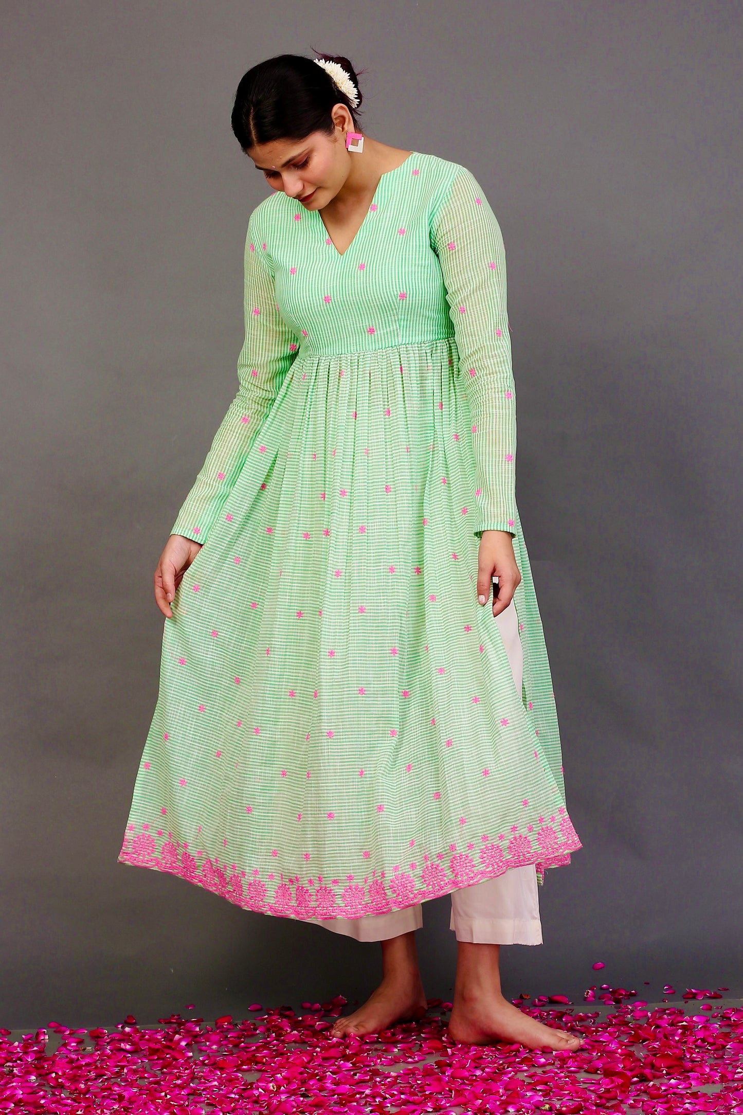 Striped embroidered kurta set