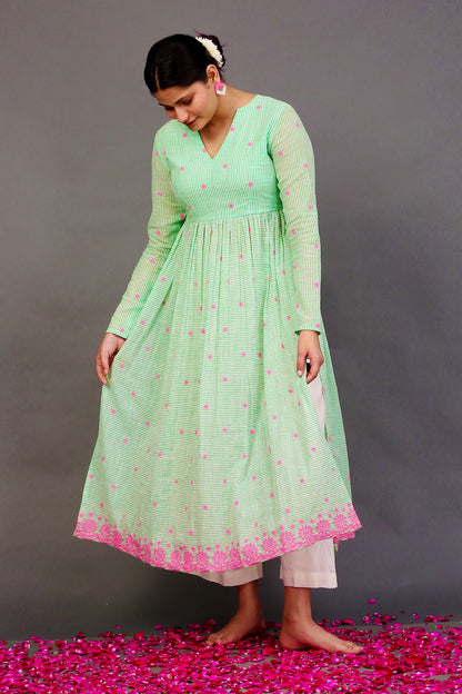 Striped embroidered kurta set