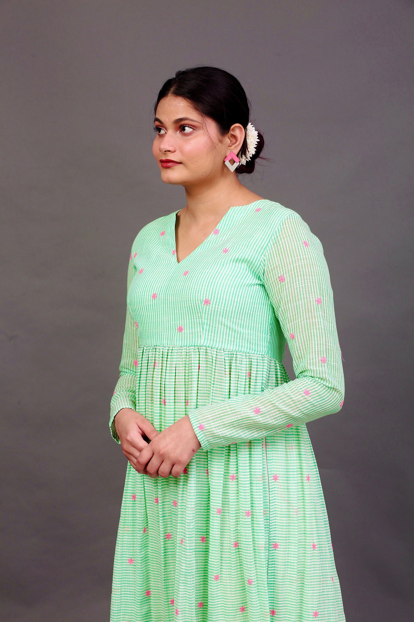 Striped embroidered kurta set
