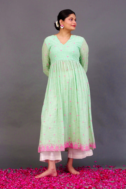 Striped embroidered kurta set