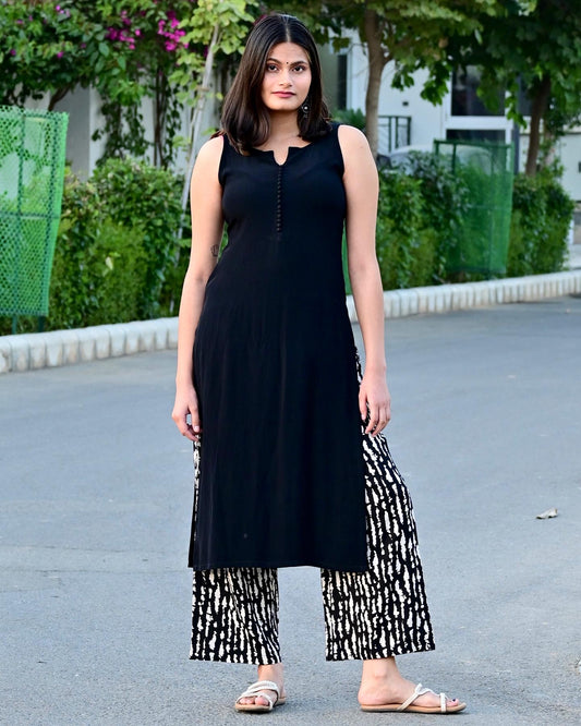 Solid Black Sleeveless Kurta (Only Kurta)