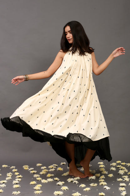 Off white & black printed sleeveless dress