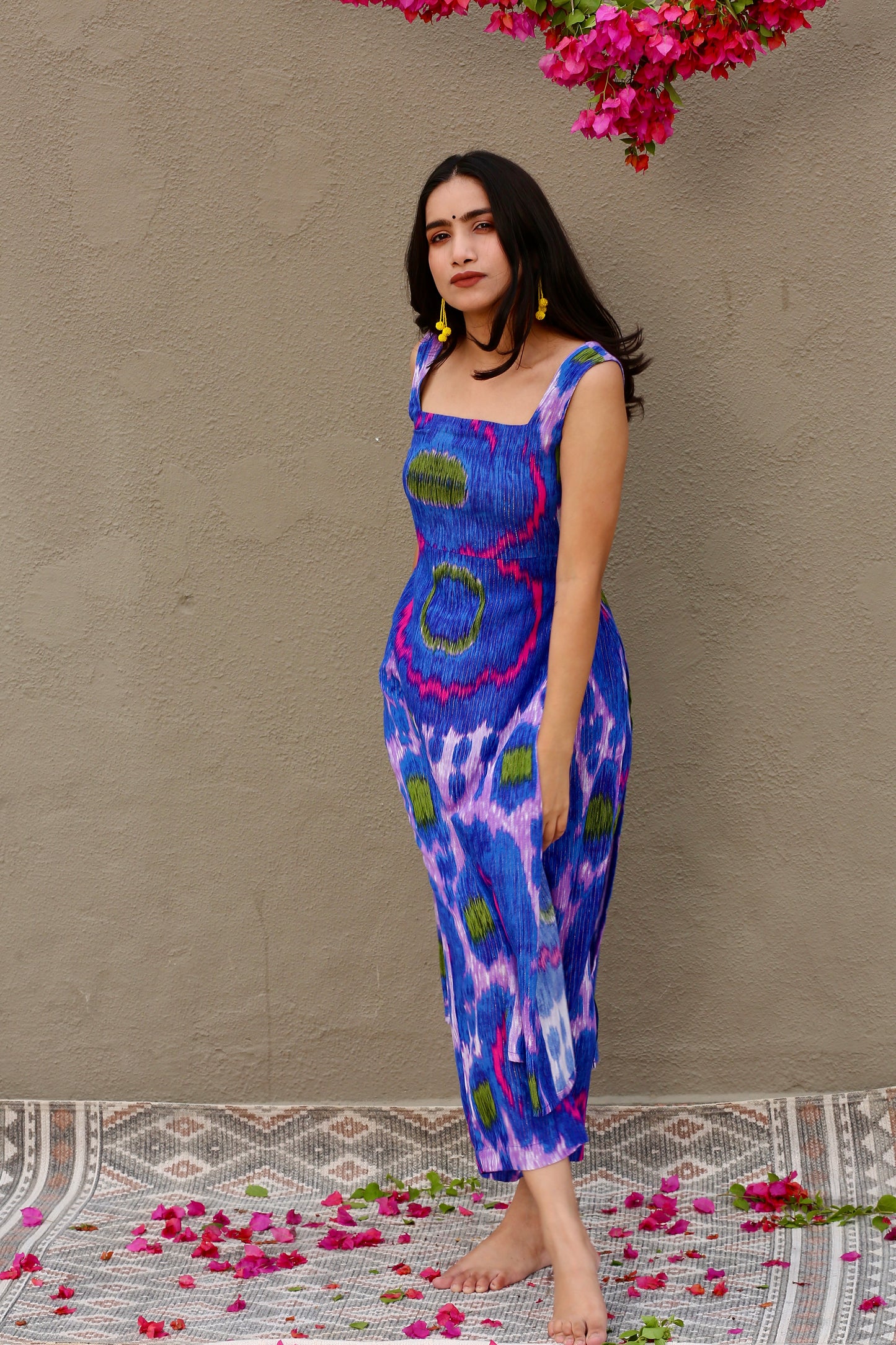 Blue bloom sleeveless kurta & palazzo pants