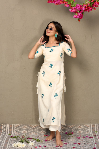 Blue bloom kurta suit set