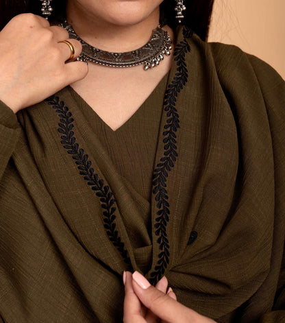 Olive Green Alia High Slit Kurta Set