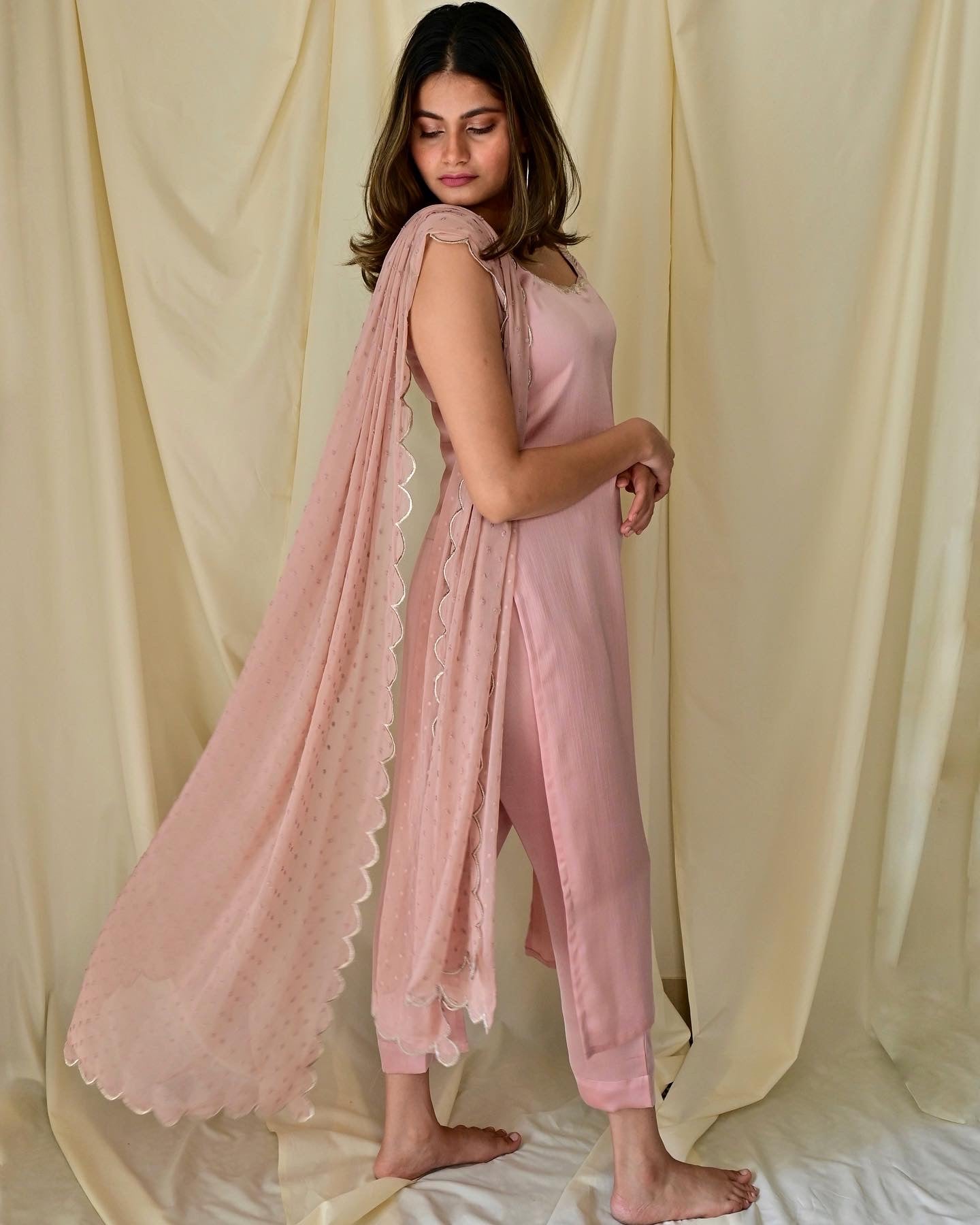 Rose Gold Sleeveless Suit Set