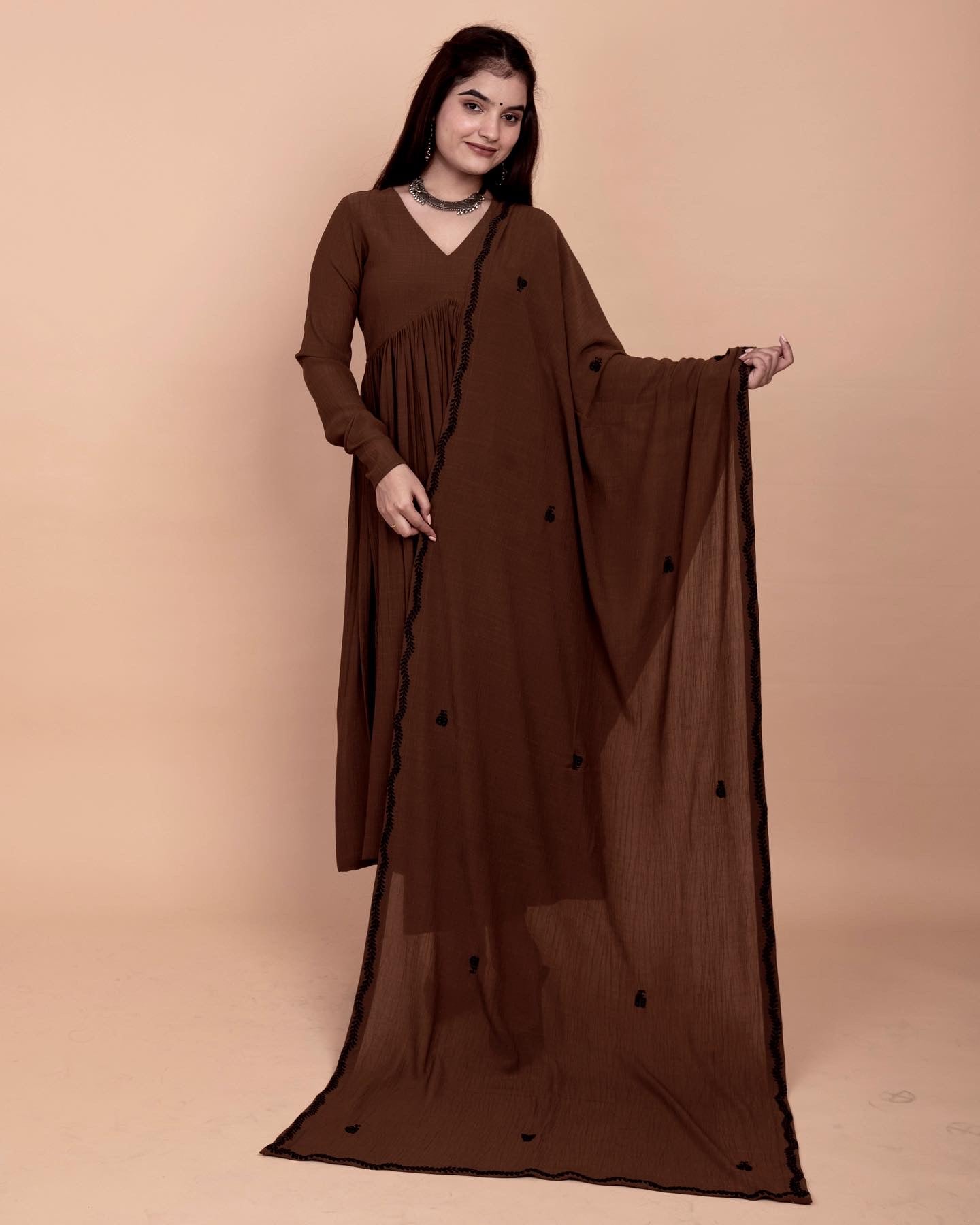 Caramel Brown Alia High Slit Kurta Set