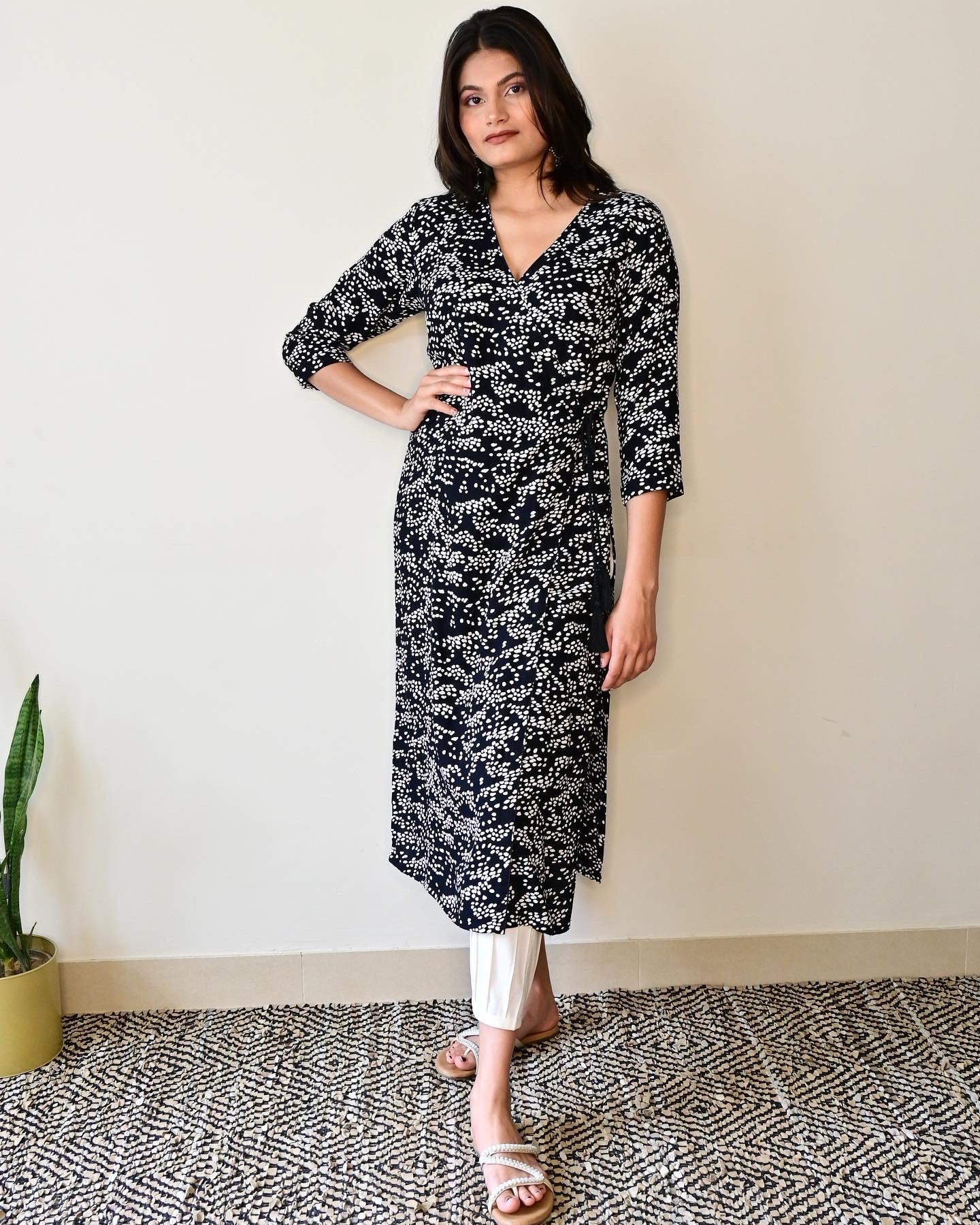 Black & White Printed Angrakha Kurta set