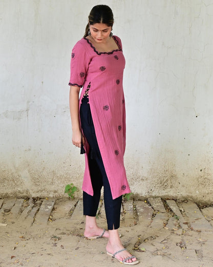 Mauve Rose Embroidered High Slit Suit Kurta