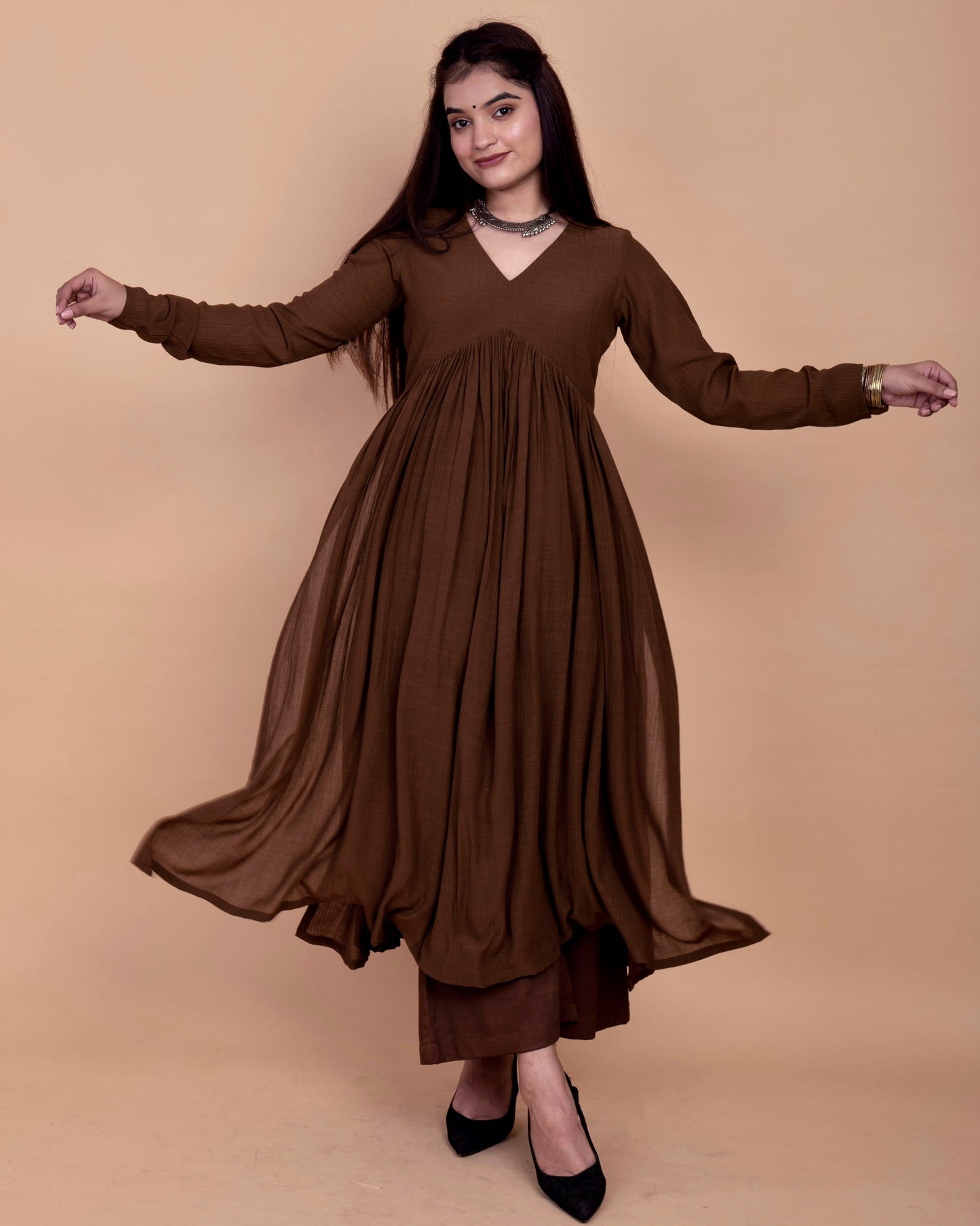 Caramel Brown Alia High Slit Kurta Set