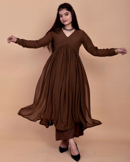 Caramel Brown Alia High Slit Kurta Set