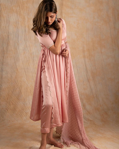 Rose Gold High Slit Embroidery Suit Set