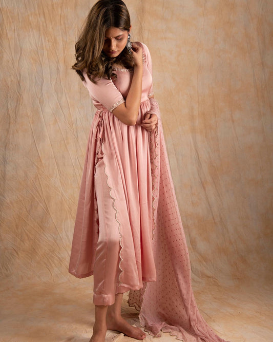 Rose Gold High Slit Embroidery Suit Set