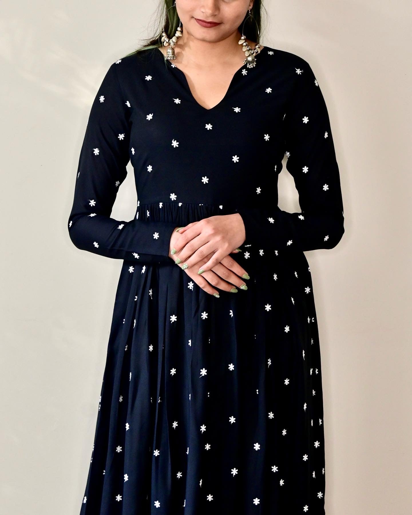 Black Floral Embroidered Flared Kurta Set