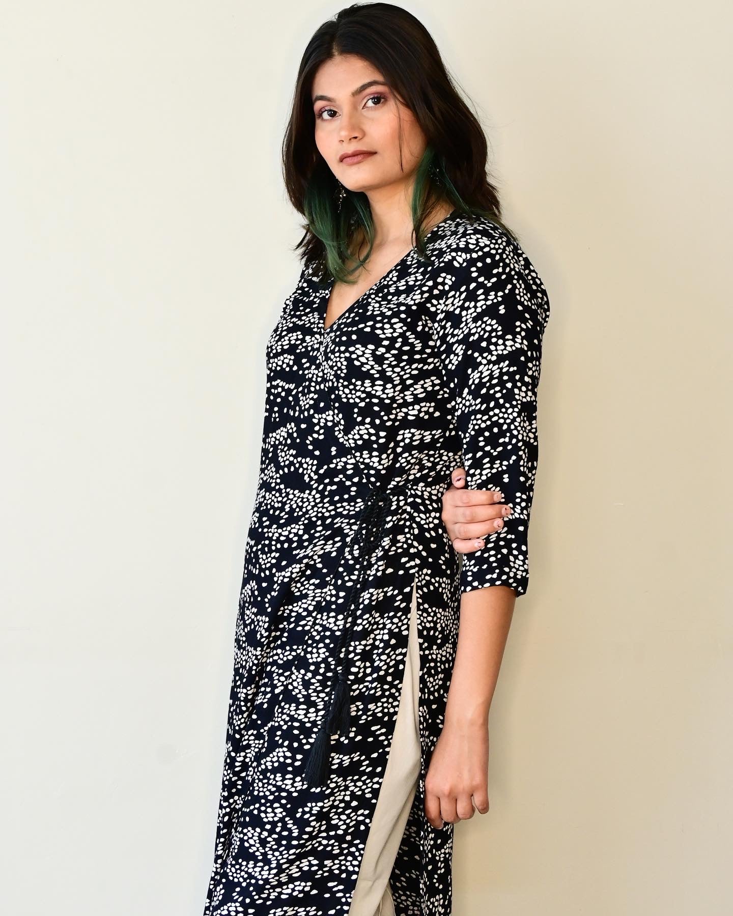 Black & White Printed Angrakha Kurta set
