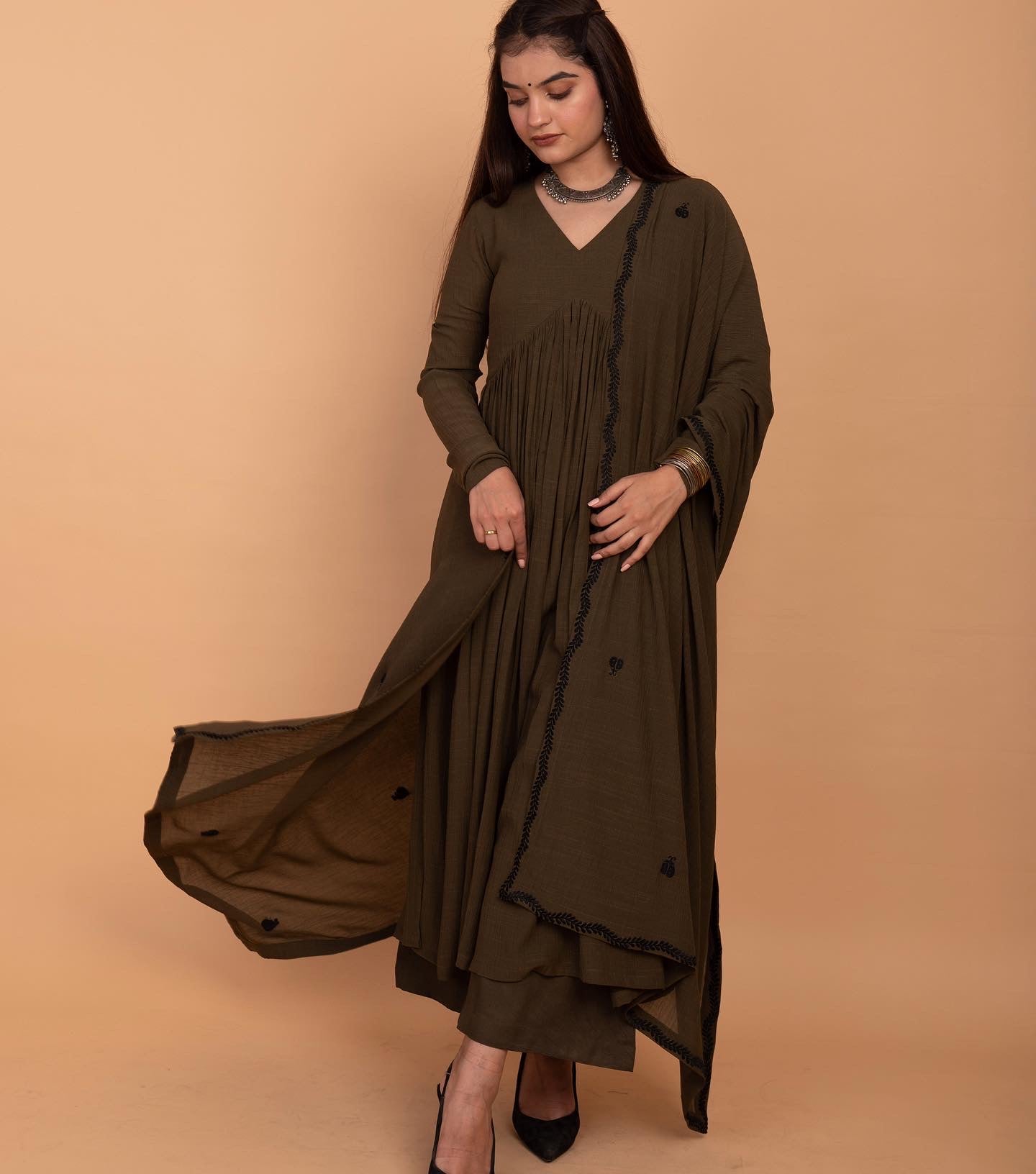 Olive Green Alia High Slit Kurta
