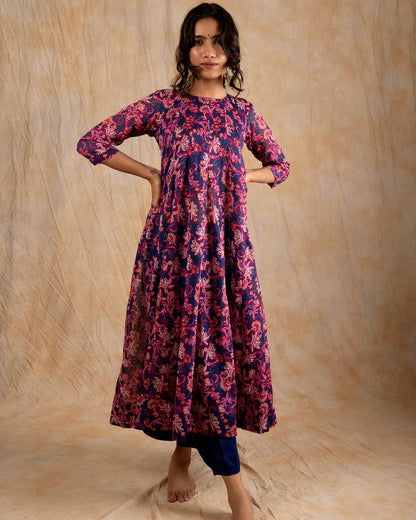 Blue Polka Kalidar Suit Set