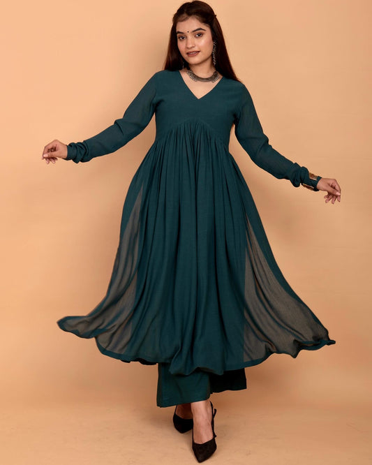 Teal Alia High Slit Kurta
