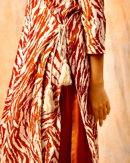 Rust & Off White Angrakha Kurta