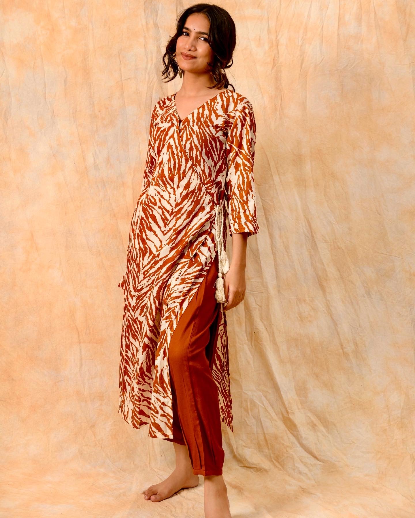 Rust & Off White Angrakha Kurta