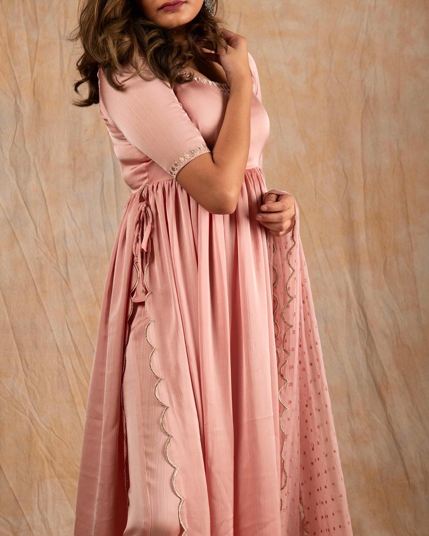 Rose Gold High Slit Embroidery Suit Set