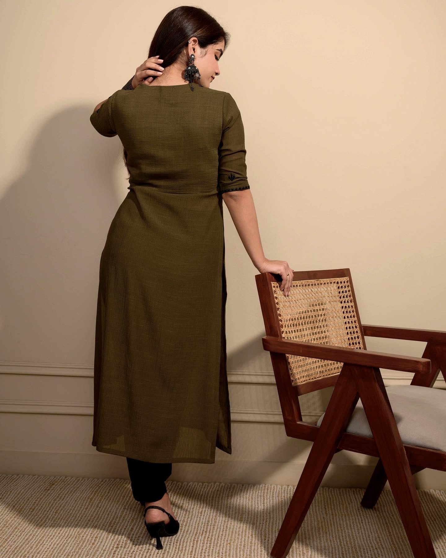 Olive green Cactus High Slit Kurta
