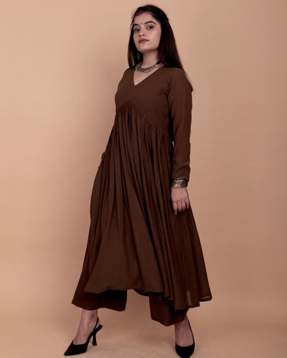 Caramel Brown Alia High Slit Kurta Set