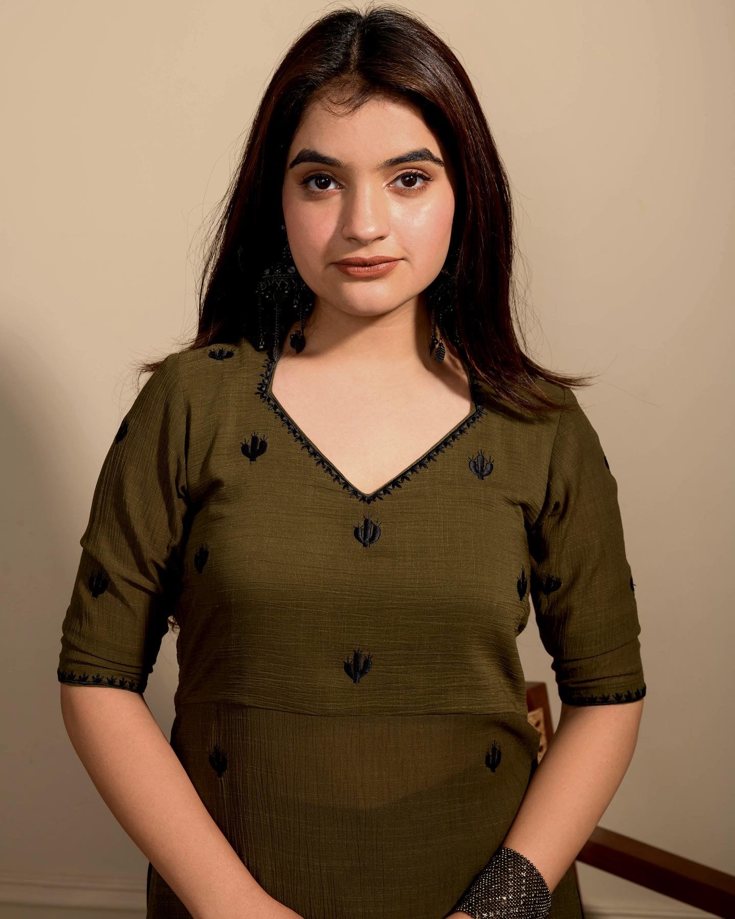 Olive green Cactus High Slit Kurta