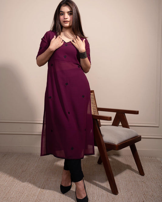 Deep Purple Cactus High Slit Kurta Set