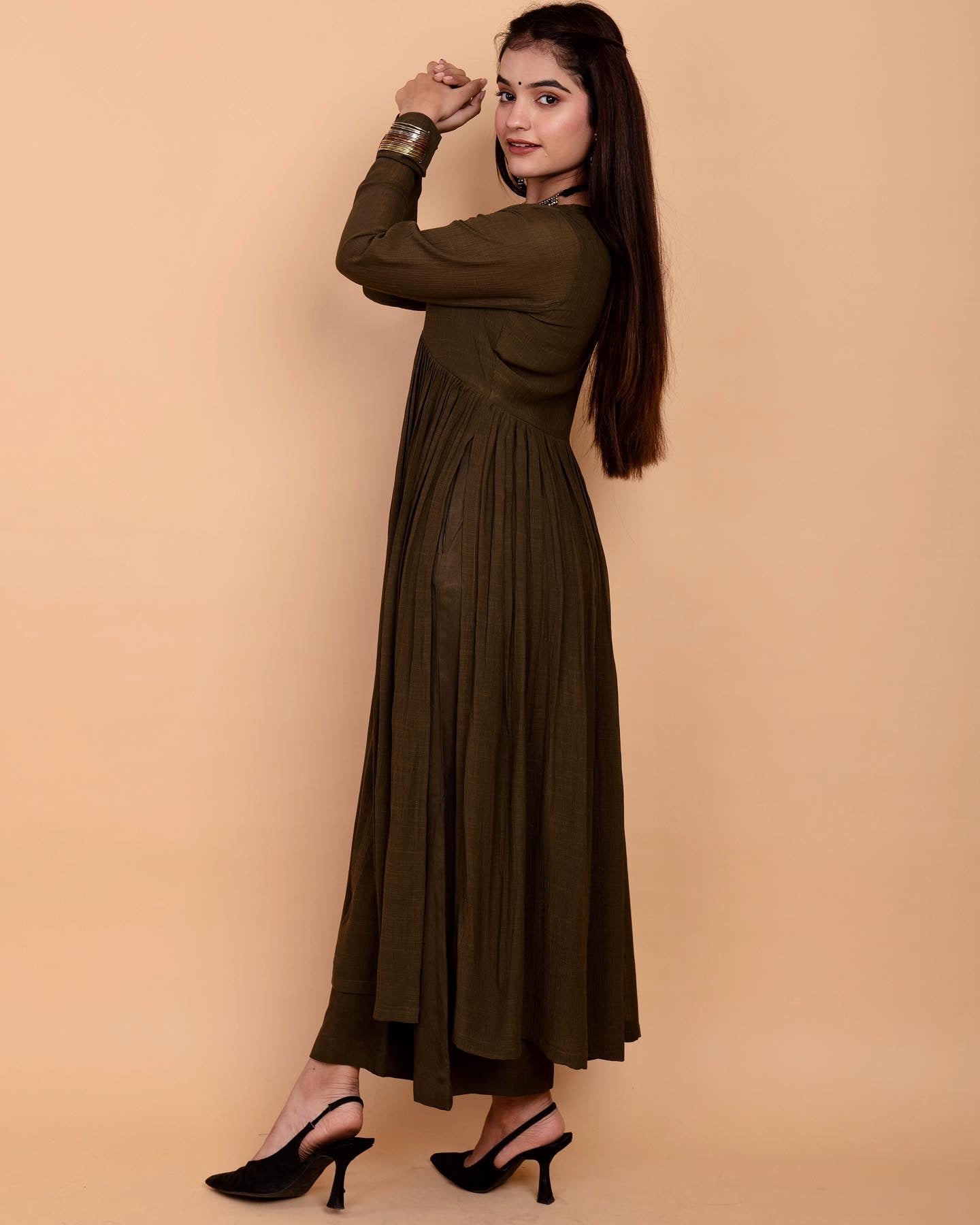 Olive Green Alia High Slit Kurta Set