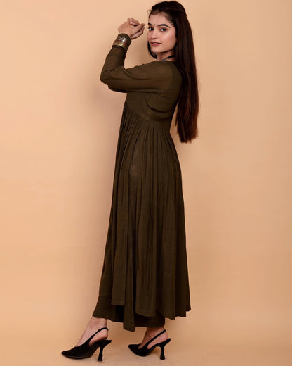 Olive Green Alia High Slit Kurta Set