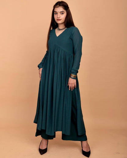 Teal Alia High Slit Kurta Set
