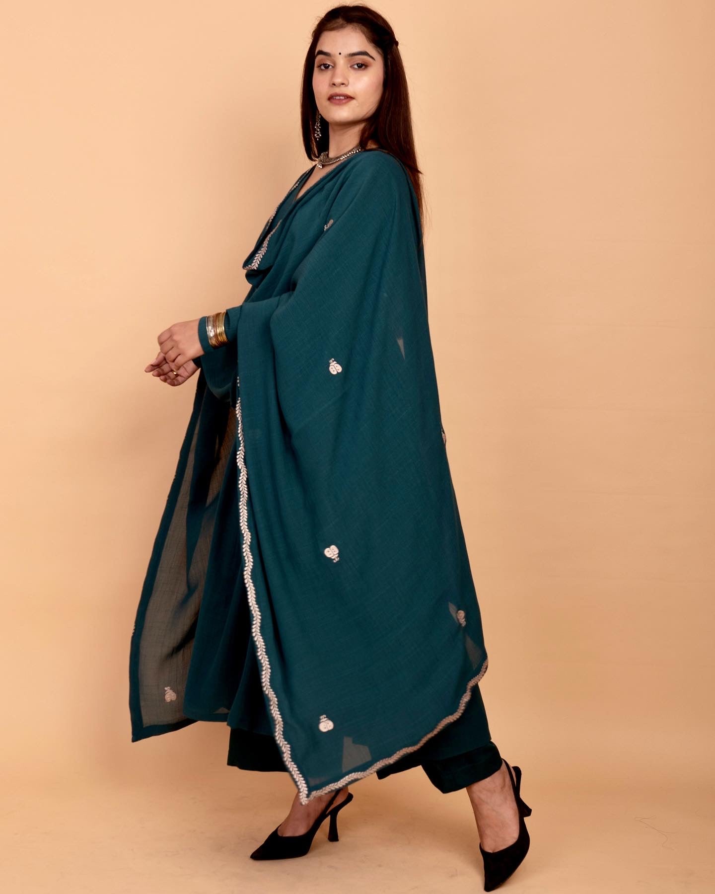Teal Alia High Slit Kurta Set